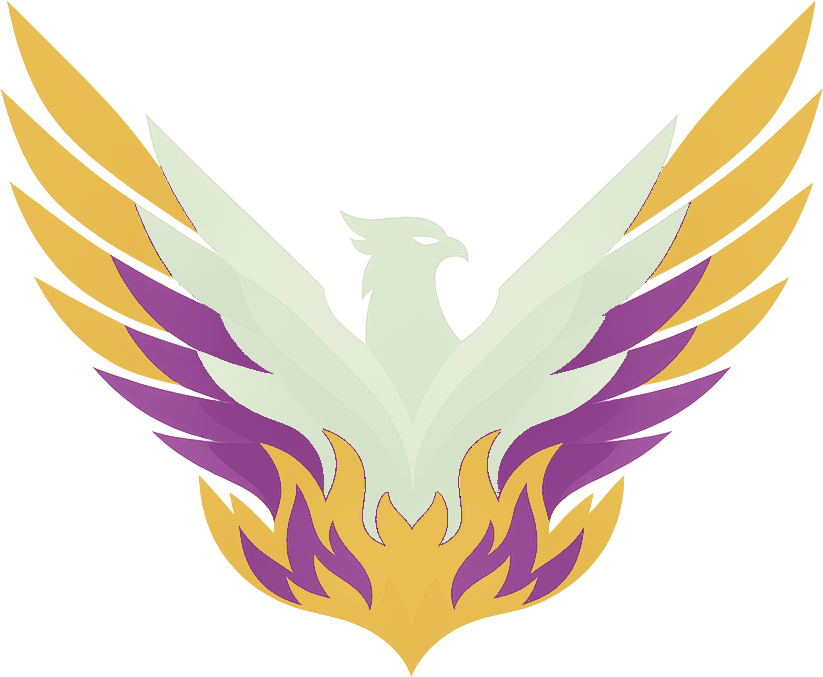 Believe Institute phoenix mark -- a phoenix rising, wings of gold flame