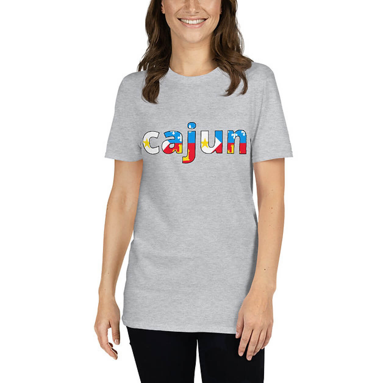 Short-sleeve unisex t-shirt with Cajun-inspired design